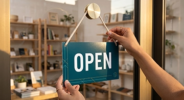 Open sign in shop window